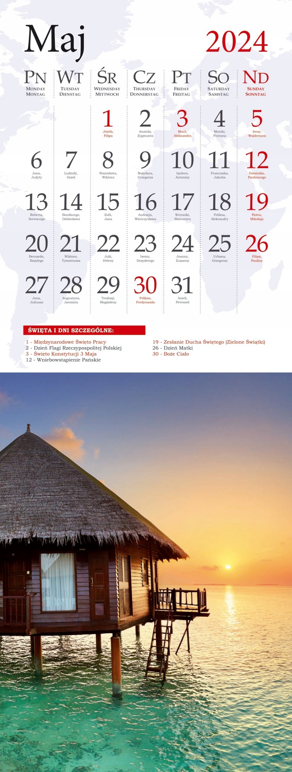 KALENDARZ PASKOWY POCZTÓWKOWY PODRÓŻE 12,5 X 33 CM 2024 Tematyka krajobrazy