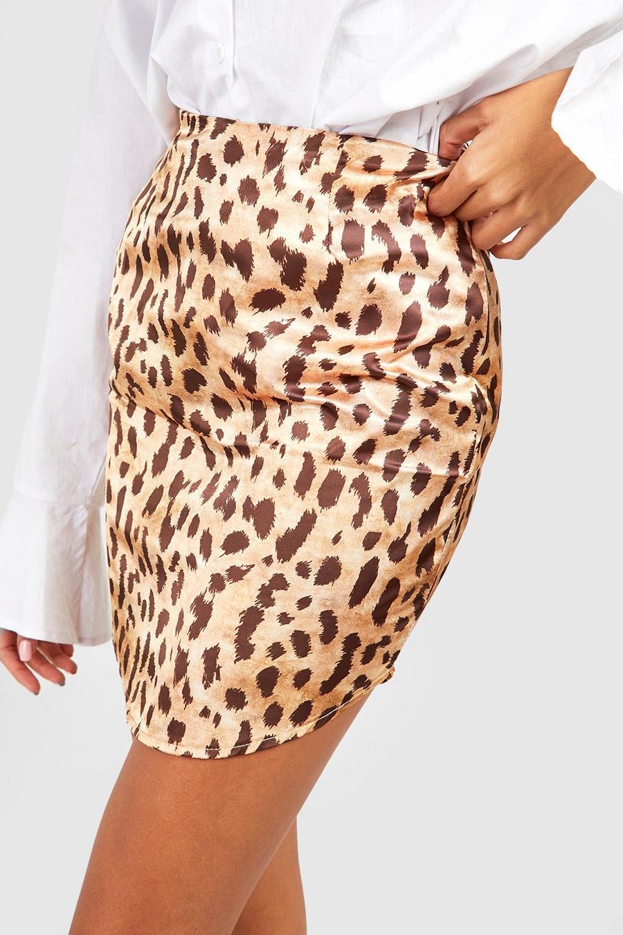 SPÓDNICA SATYNOWA MINI OŁÓWKOWA BEŻOWA WZÓR CĘTKI BOOHOO 34 Rozmiar 34