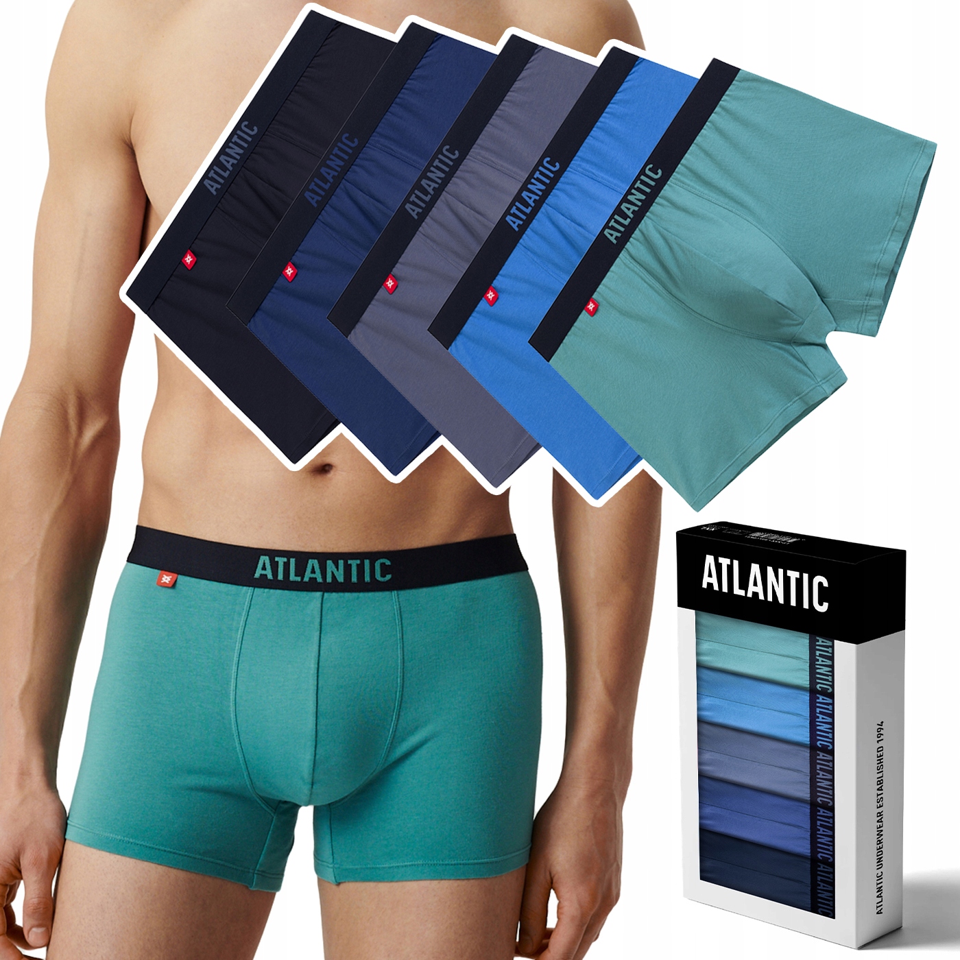 Pánské boxerky 5 Par sportovní Bavlněné šortky Atlantic 5SMH-004 XXL