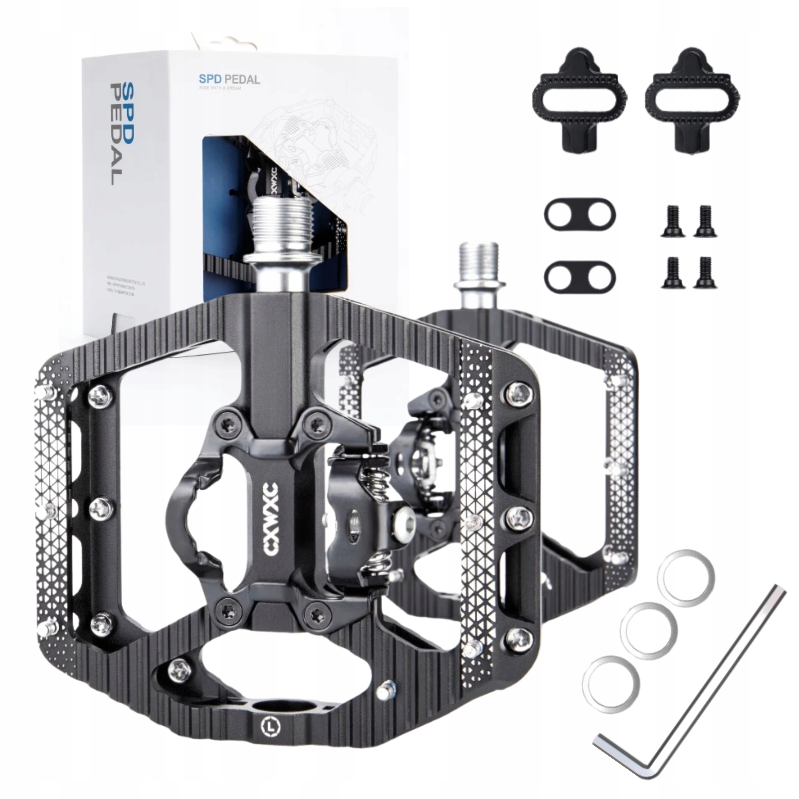 Pedały Rowerowe Platformowe Aluminiowe Cxwxc Dwufunkcyjne Spd z Blokami
