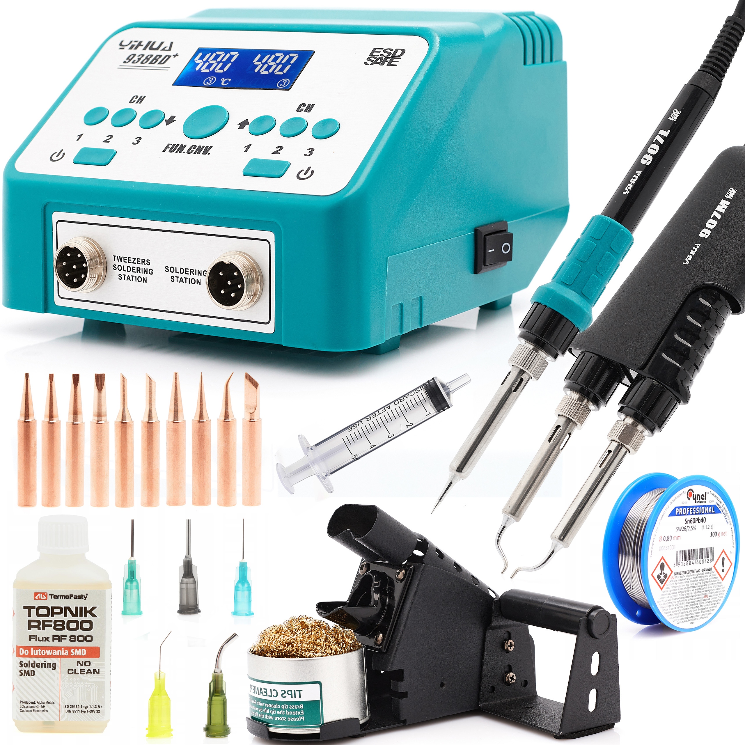 Pájecí stanice Yihua 938BD+ 2v1, termo pinzeta, 10 hrotů