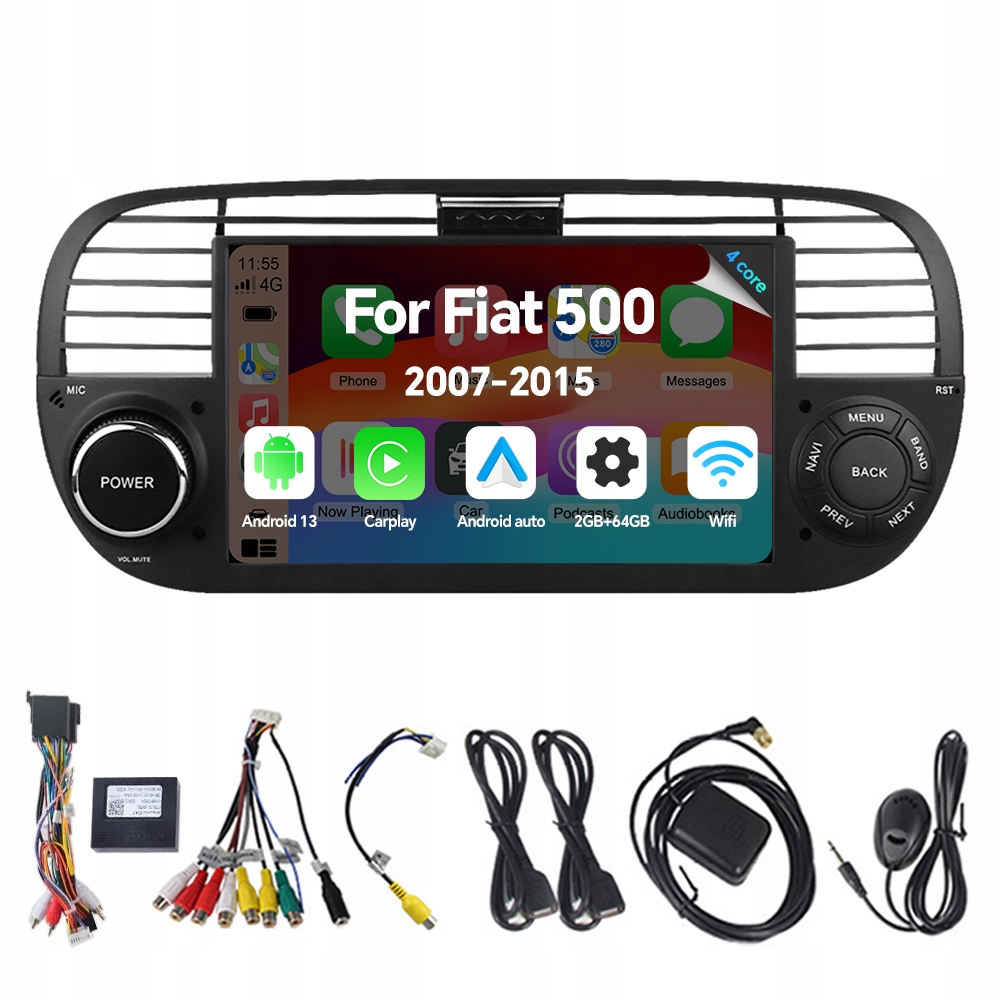 Autorádio Eunavi s Androidom 13 pre Fiat 500 Abarth 2007-2015 Carplay 2G 64G