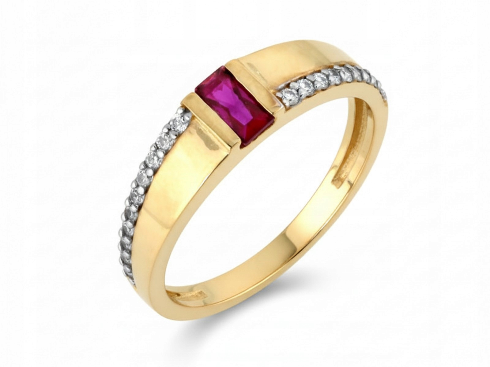Zlatý prstýnek 585 s Bílým Zlatem r16 obdélníkový Rubín 2.23 g