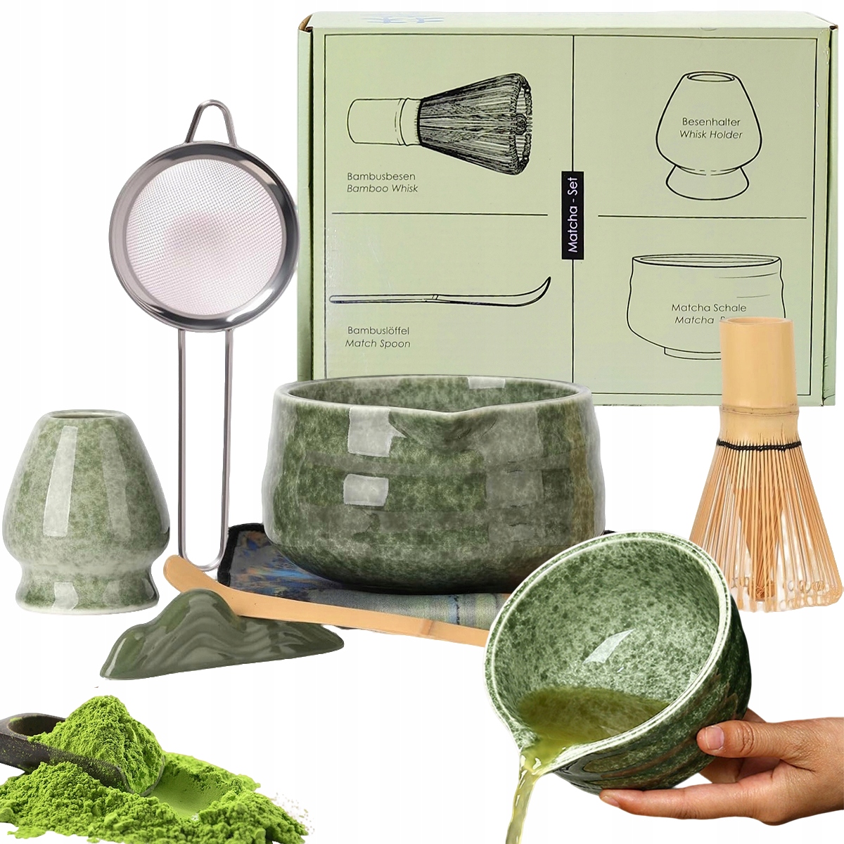 Levně Bambusový Dárková Sada Na Čaj Matchy Vysoká Kvalita Keramika Trvanlivý