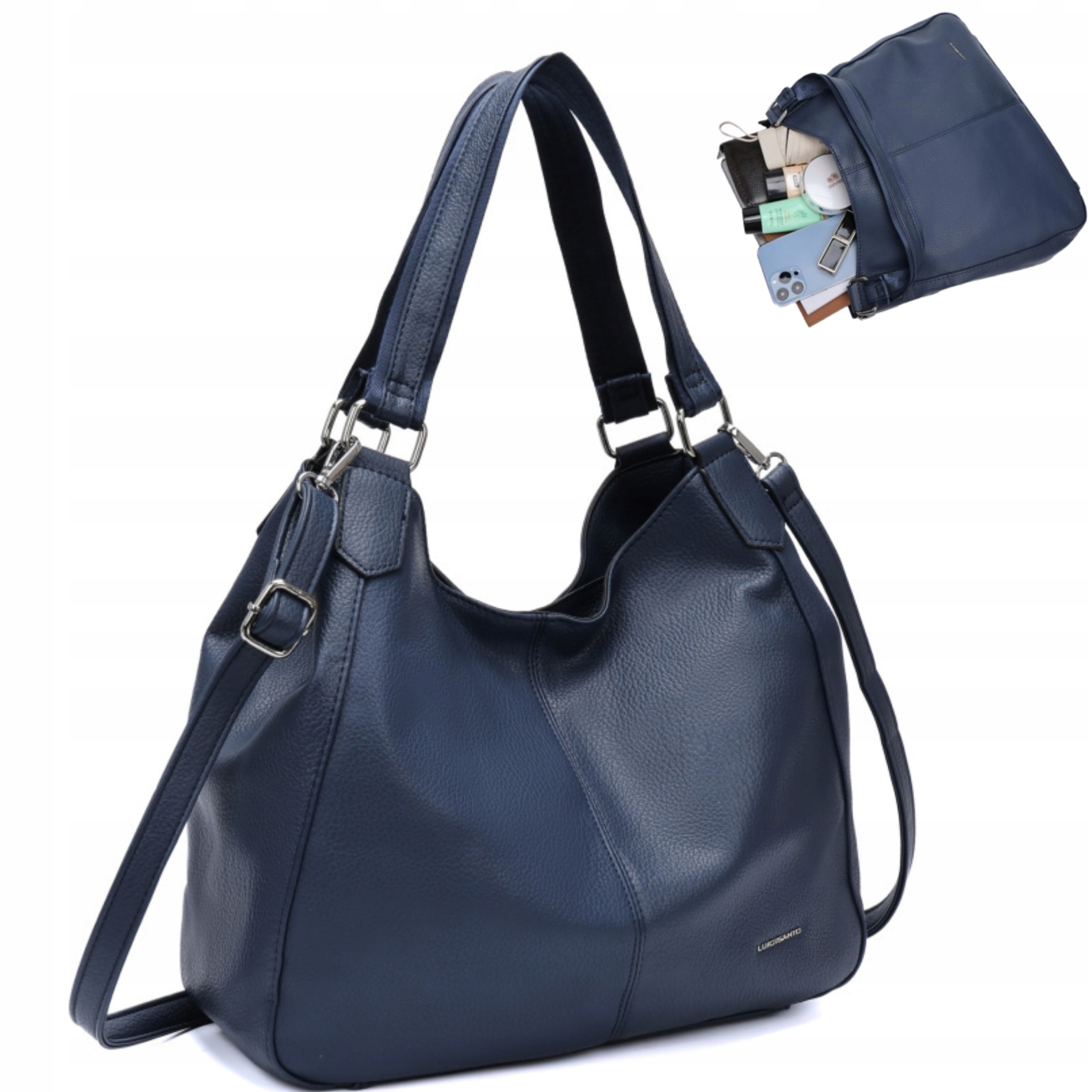 Damska Torebka Niebieska Modna Na Ramię Pojemna Na Rękę Na Suwak