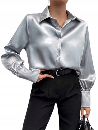 KOSZULA DAMSKA SREBRNA NA GUZIKI SATYNOWA M ŁLC