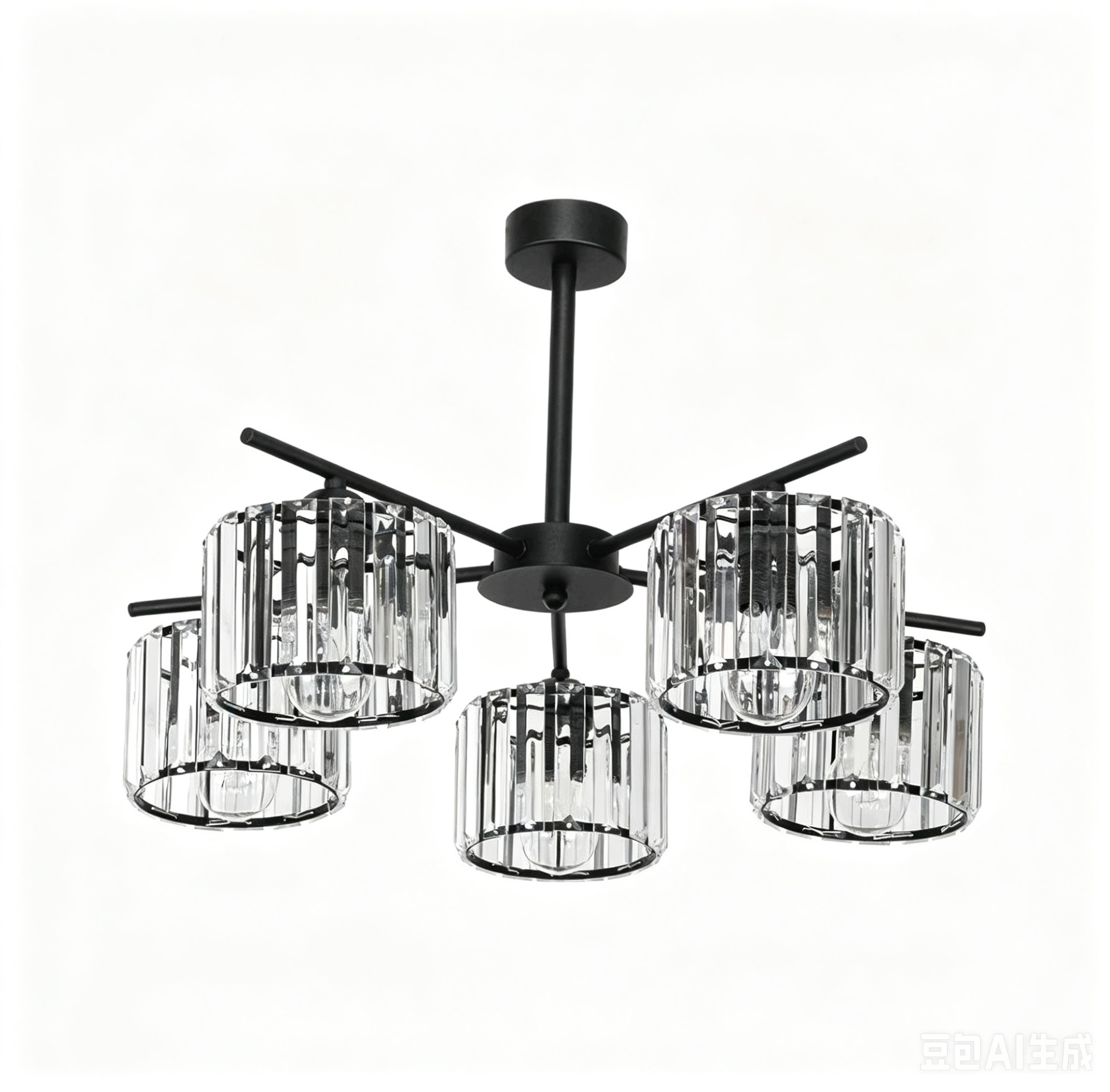 Moderný stropný luster krištáľový 5x E27 čierny 58 cm glamour obývacia izba