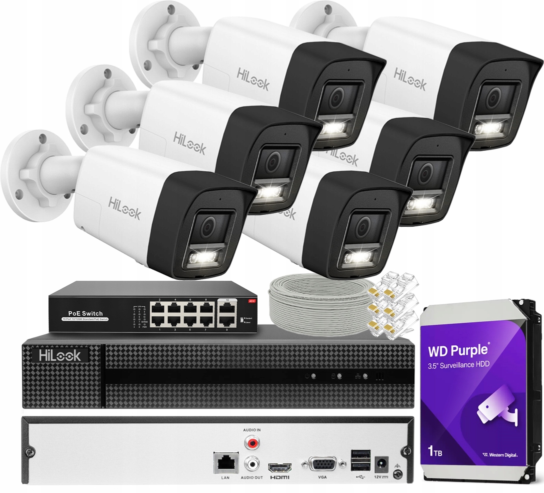 Sada na monitorovanie Ip 8Mpx 6 kamier 4K PoE IR30 Hikvision Hiwatch Externý