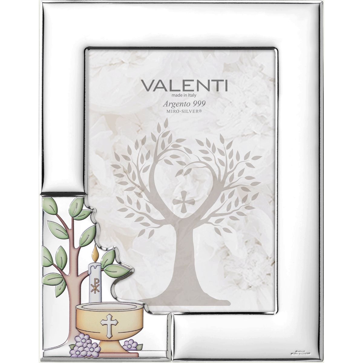 Ramka na chrzest srebrna kolorowe zdobienia 13x18 cm Sku: VL51118/4LCOL