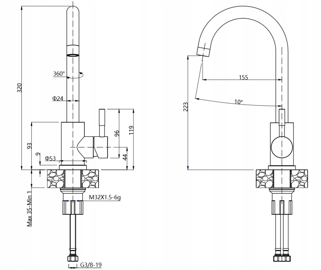 BATERIA KUCHENNA ZLEWOZMYWAKOWA CHROM OBROTOWA Marka Quadron