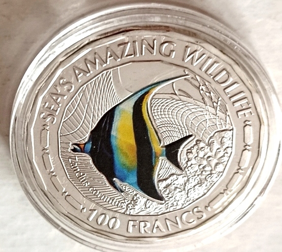 BURUNDI - 100 FRANKÓW 2015 UNC, RYBA IDOLEK MAURETAŃSKI, KOLOR !!!