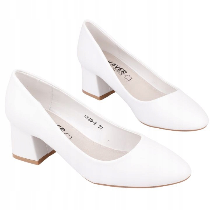 

Czółenka na słupku buty damskie białe miękkie
