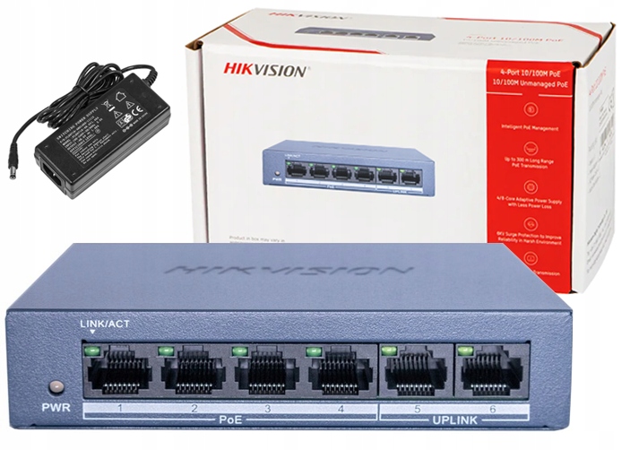 Switch 4x PoE Hikvision DS-XS0106-P 6 portów zasilanie do kamer IP 802.3af