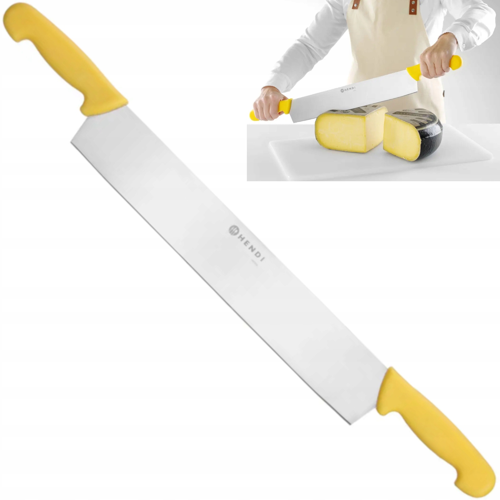 Nůž na sýr 655 mm nerezová ocel 380 mm, ostří, rukojeť 145 mm, žlutá barva