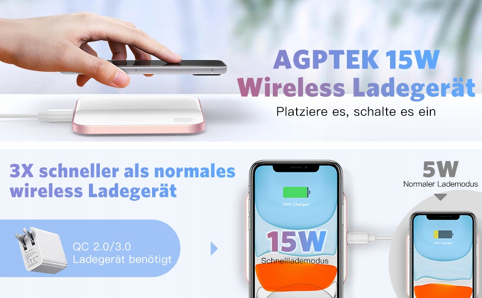 Agptek Bezprzewodowa Ładowarka Indukcyjna Stacja Biała — miniatura 7