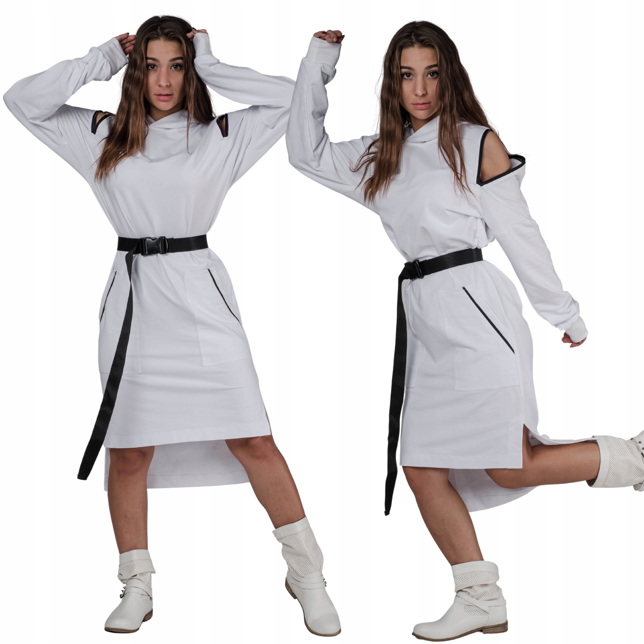 Bílá šaty midisukně s kapucí s kapucí casual komfort XL/2XL