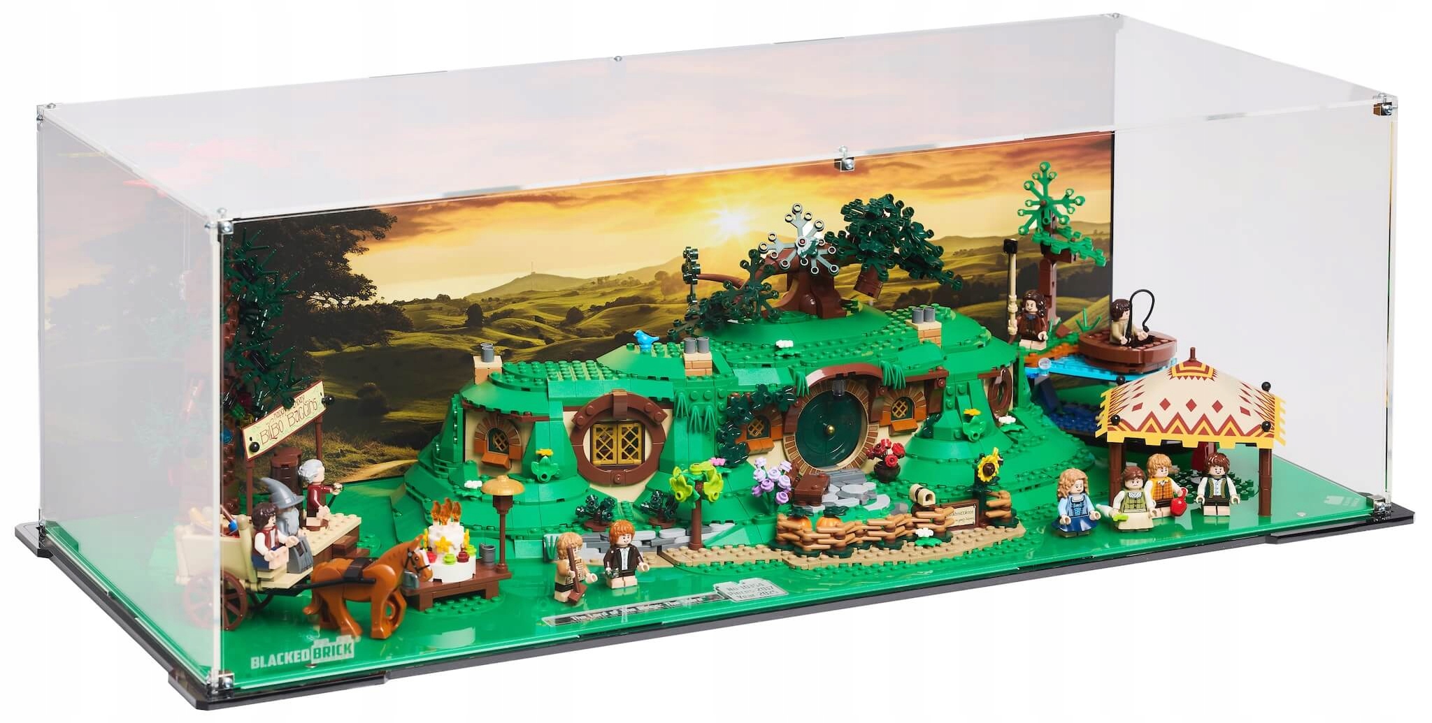 Vitrína s pozadím Blacked Brick pre Lego 10354 Icons Pán prsteňov: Shire