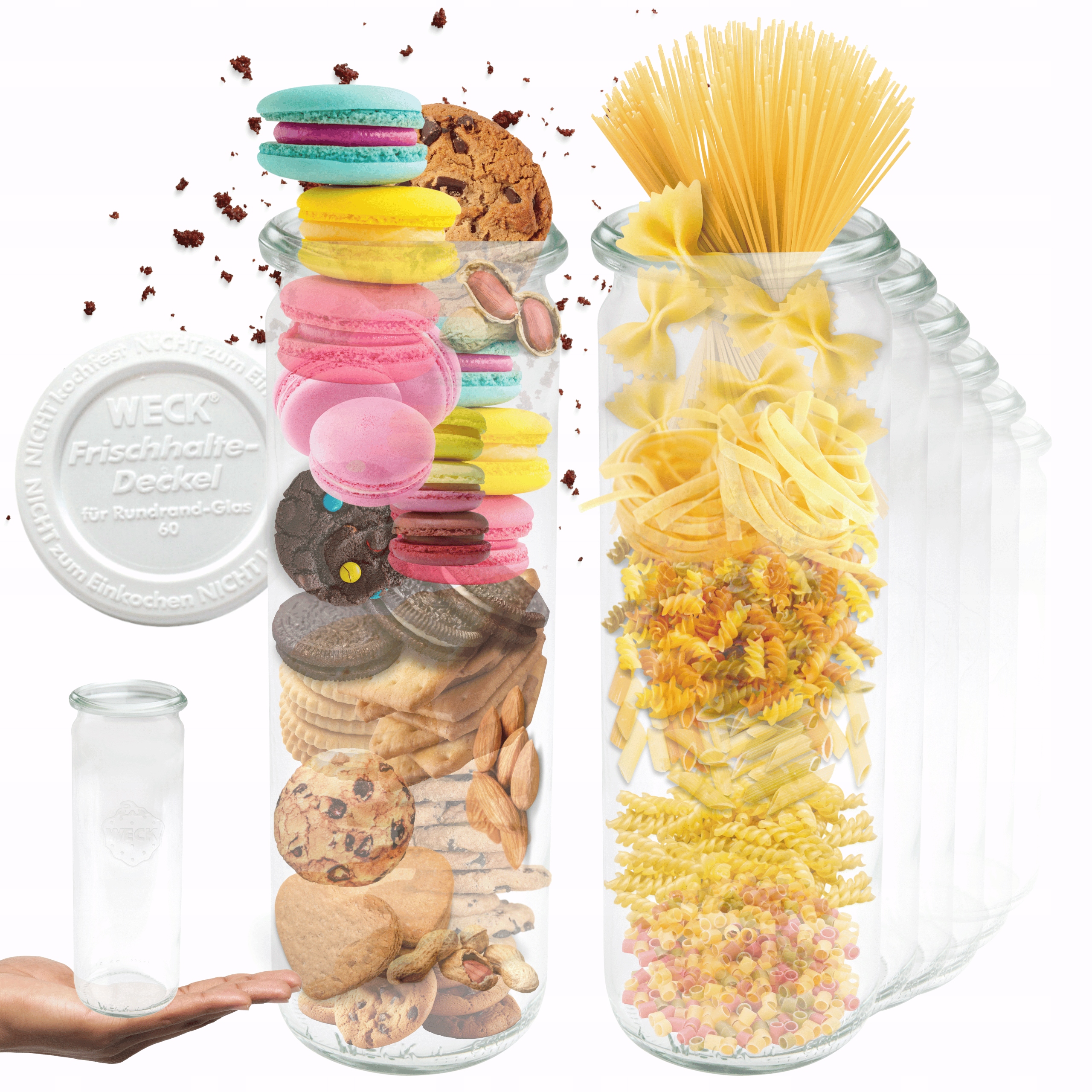 Sklenice Weck 600 ml zavařeniny Cylinder žáruvzdorné plastové víčka 6 Ks