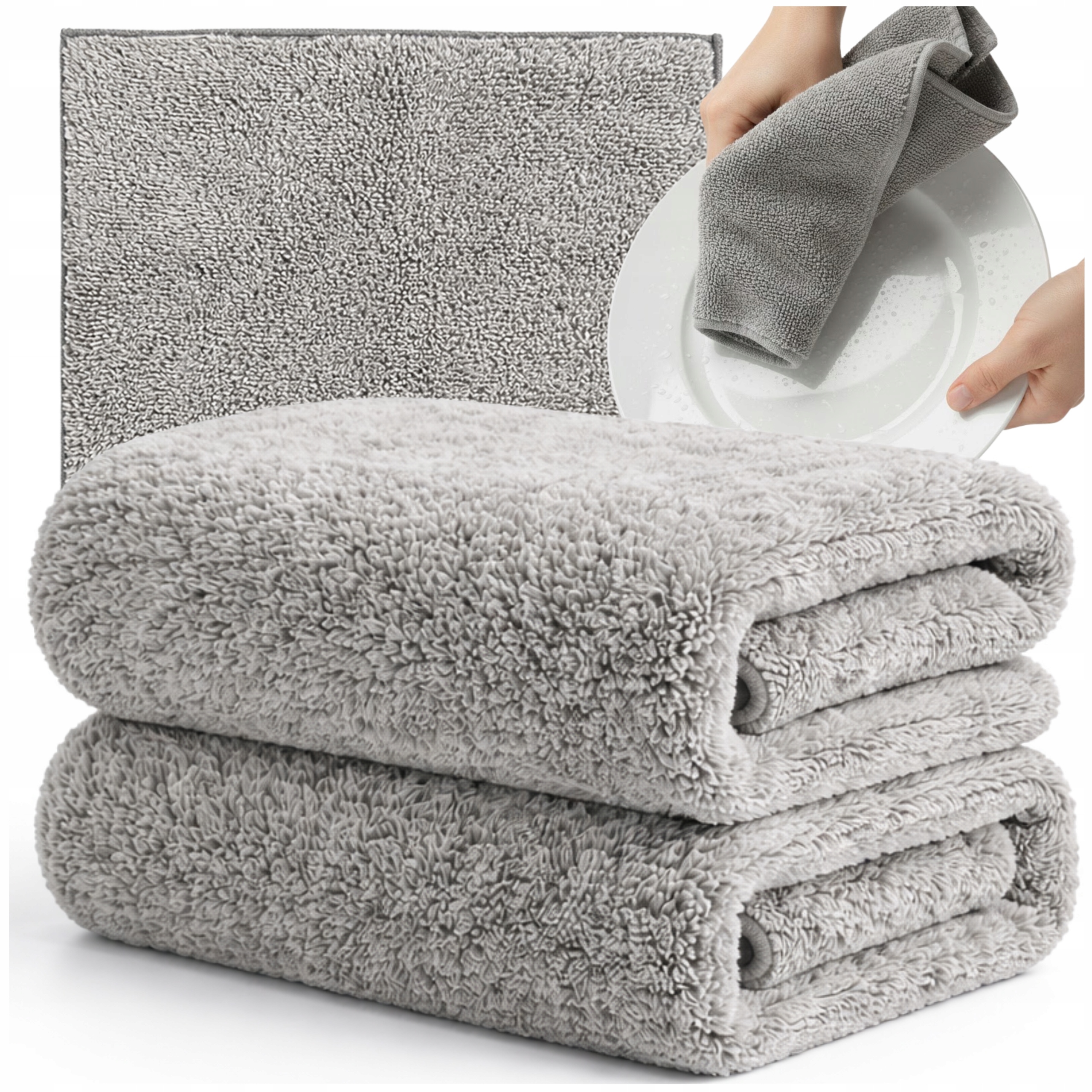 Ręcznik z Mikrofibry Szary Zestaw 2szt Ścierka 30x40cm Ściereczka Miękka