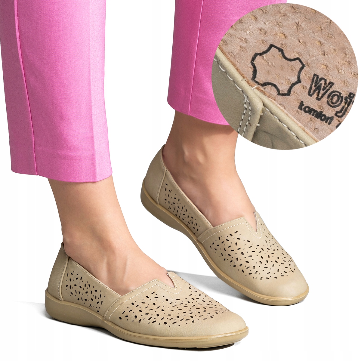 Polobotky vč. měkké kůže Širší lehké Ažurové pohodlné Wojtyłko 42