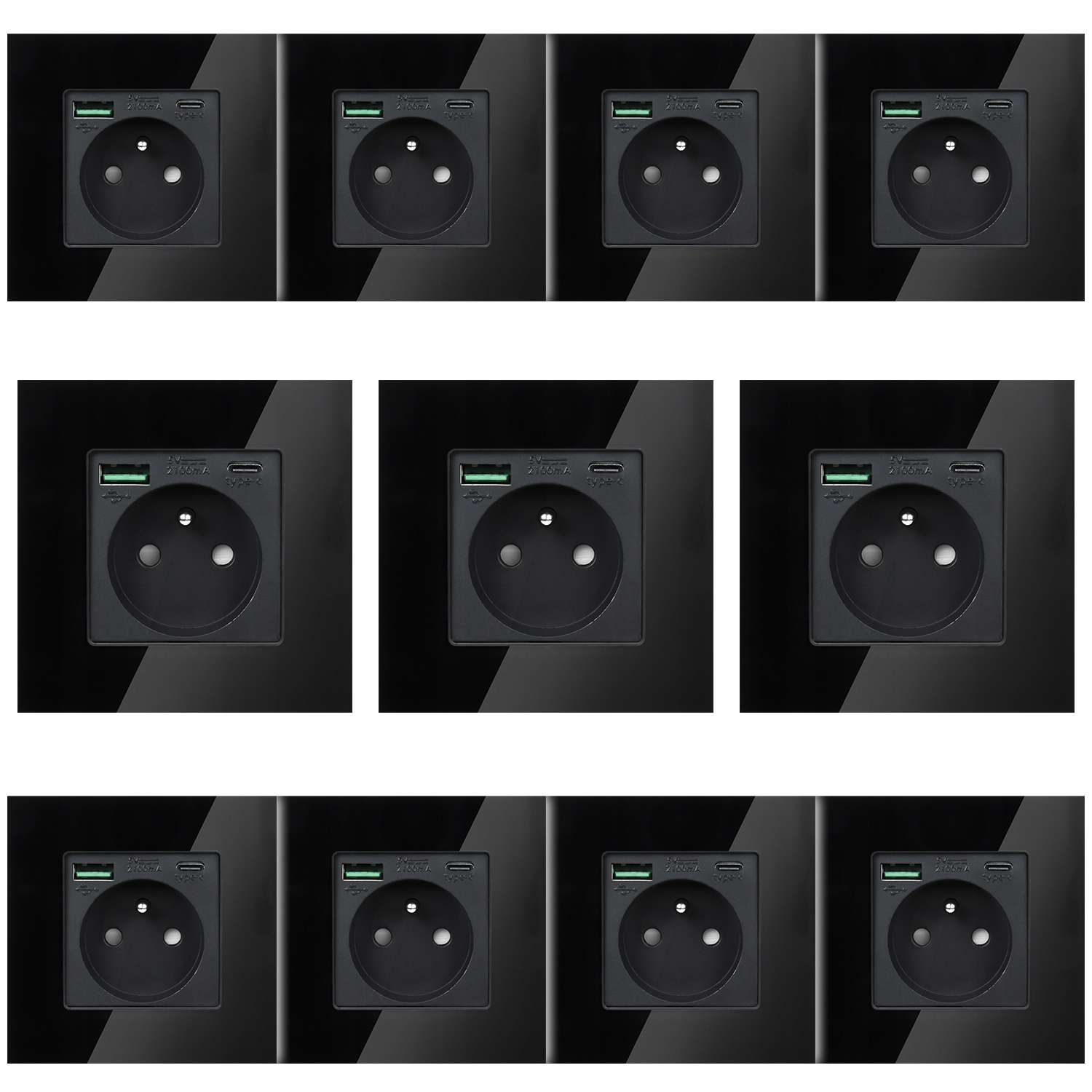 11 x Černá Elektrická Zásuvka Nástěnný Kontakt S Vestavěnou Usb Nabíječkou