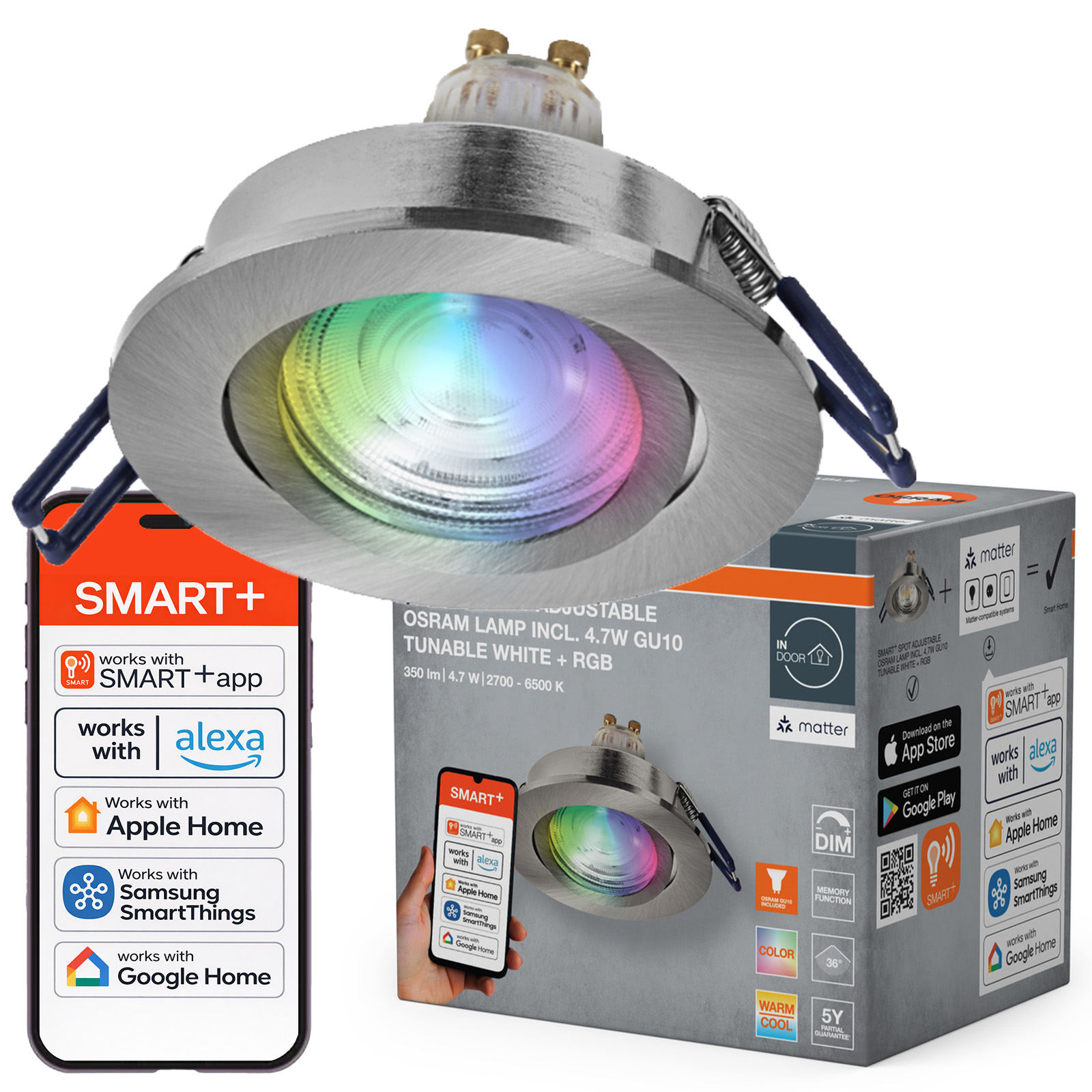 Led podomítkové svítidlo Spot Pohyblivé GU10 4.7W Cct Rgb Smart WiFi Matter
