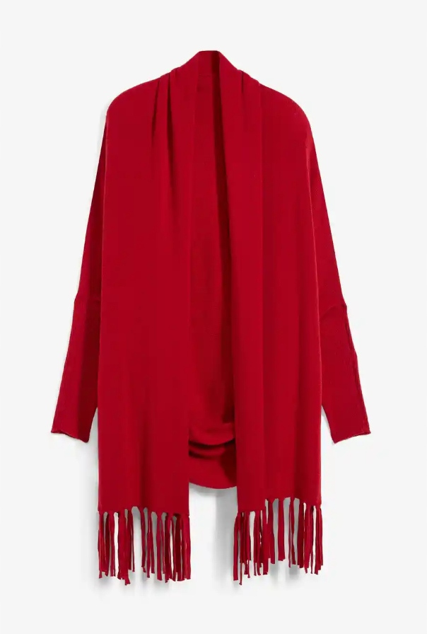 BONPRIX PONCZO NARZUTKA Z WEŁNY MERINO FRĘDZLE PLUS SIZE Y317036