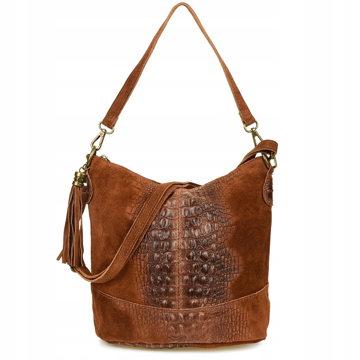 Kožená semišová kabelka Croco z přírodní kůže kabelka přes rameno