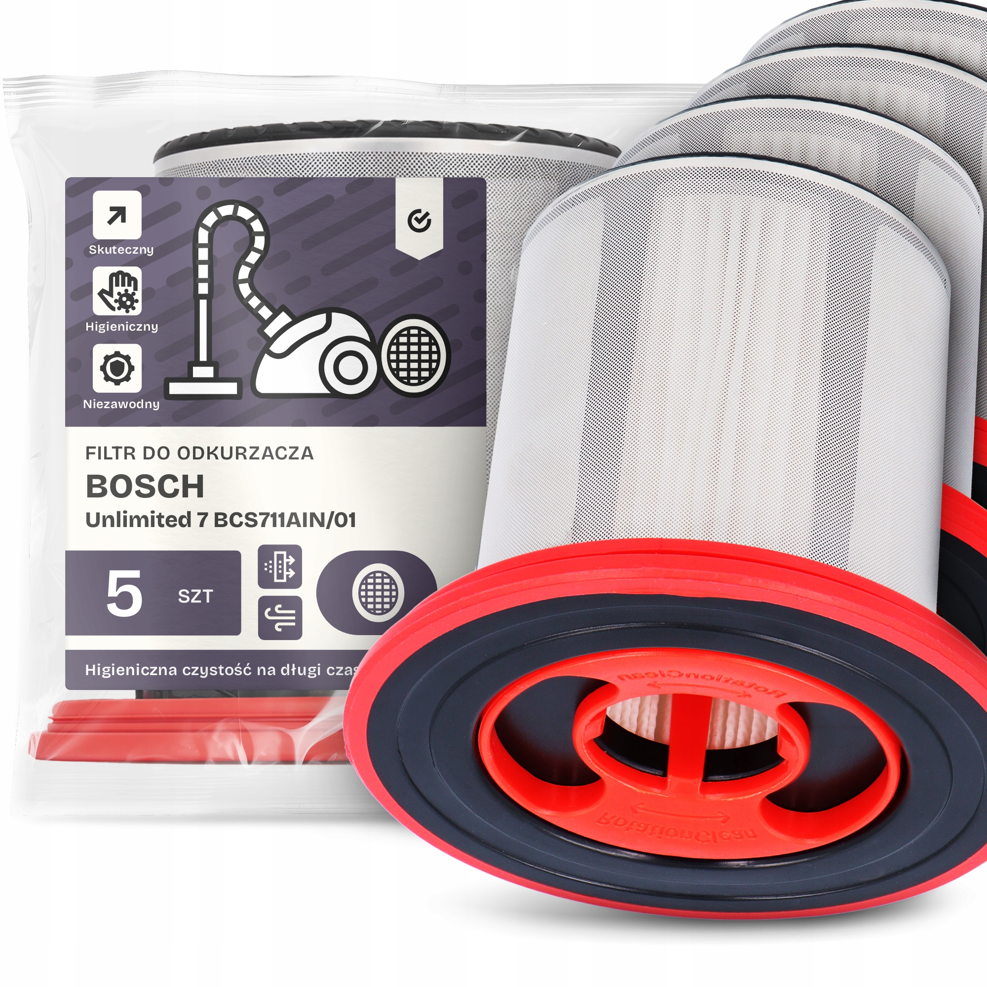 5 x Vzduchový Filtr pro Vysavač Bosch Unlimited 7 BCS711AIN/01 Hepa Em-w