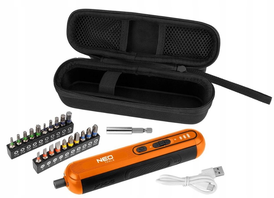 Wkrętak Akumulatorowy Wkrętarka Zestaw Bity Śrubokręt Usb-c 4V Neo