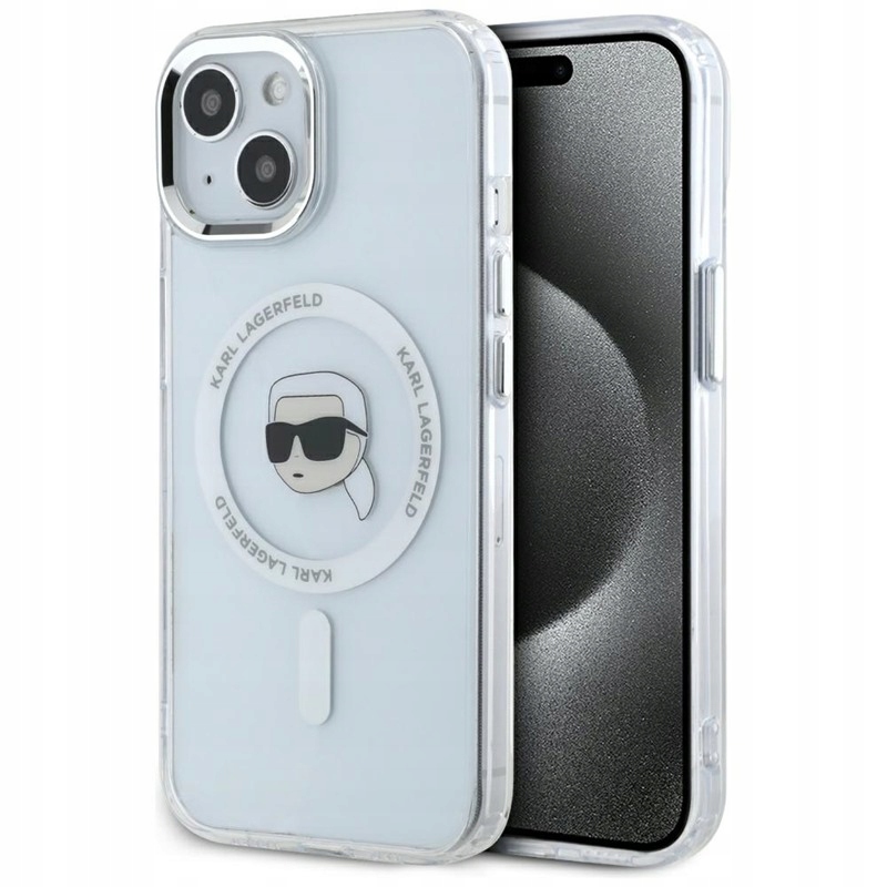 Karl Lagerfeld Head MagSafe – Pouzdro pro iPhone 15 (bílé)