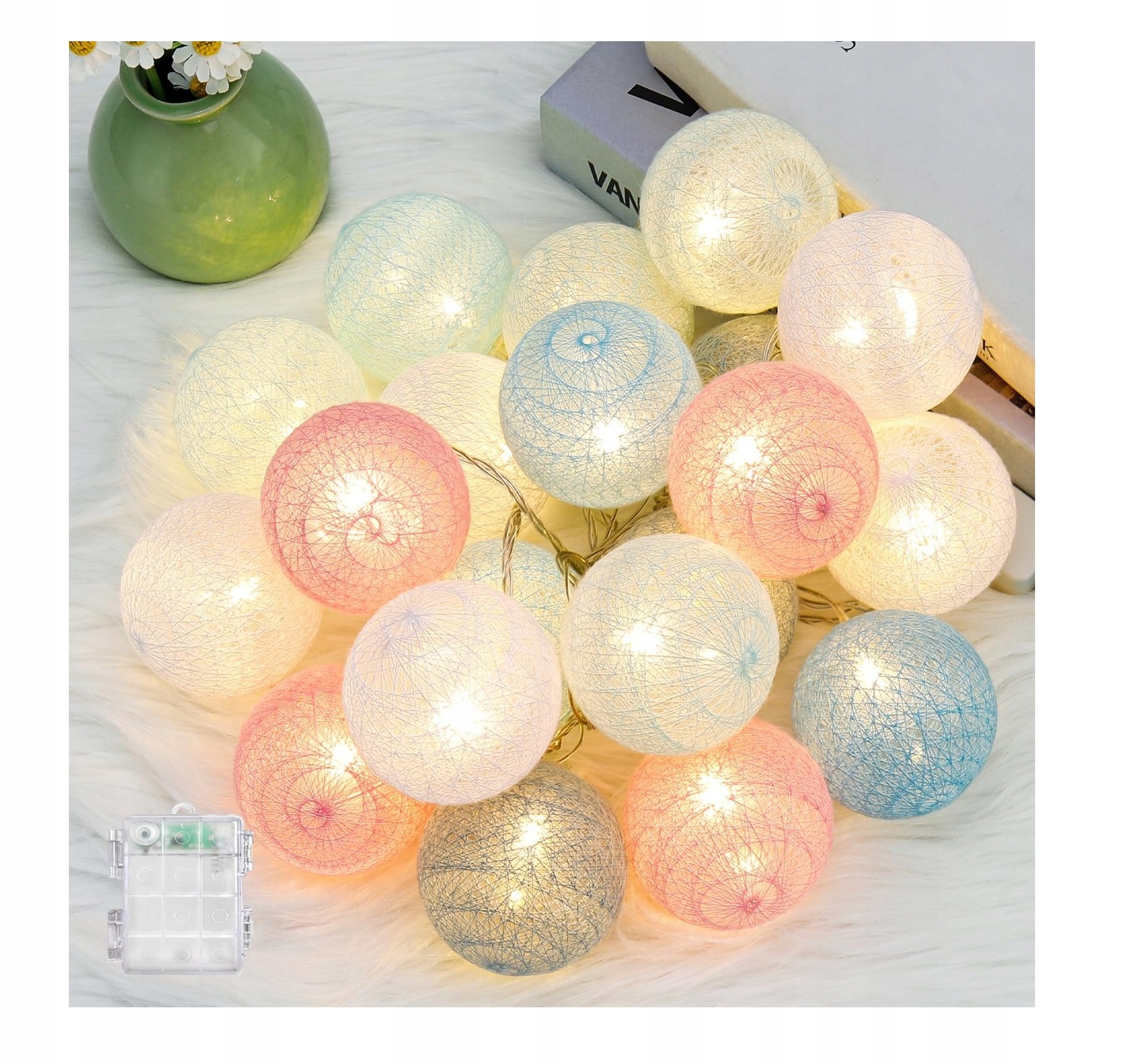 Led světelný řetěz s bavlněnými kuličkami 4 m 20 Led bodů, barevný