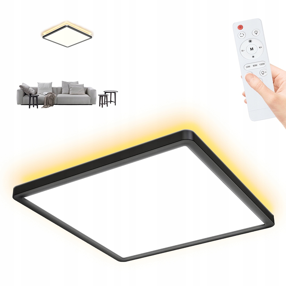 Panel Plafon Led 24W Natynkowy Czarny Ściemnialna Lampa Sufitowa Z Pilot