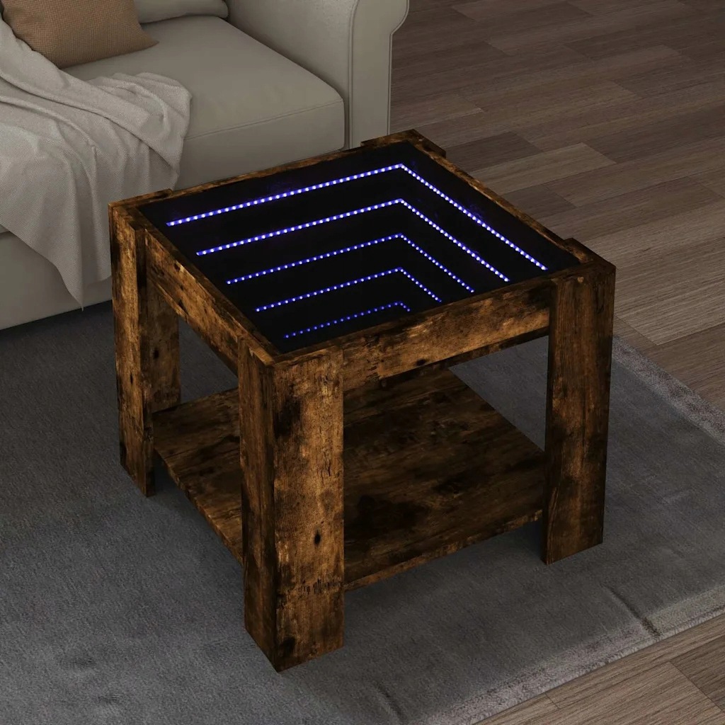 vidaXL Stolik kawowy z Led, przydymiony dąb, 53x53x45 cm