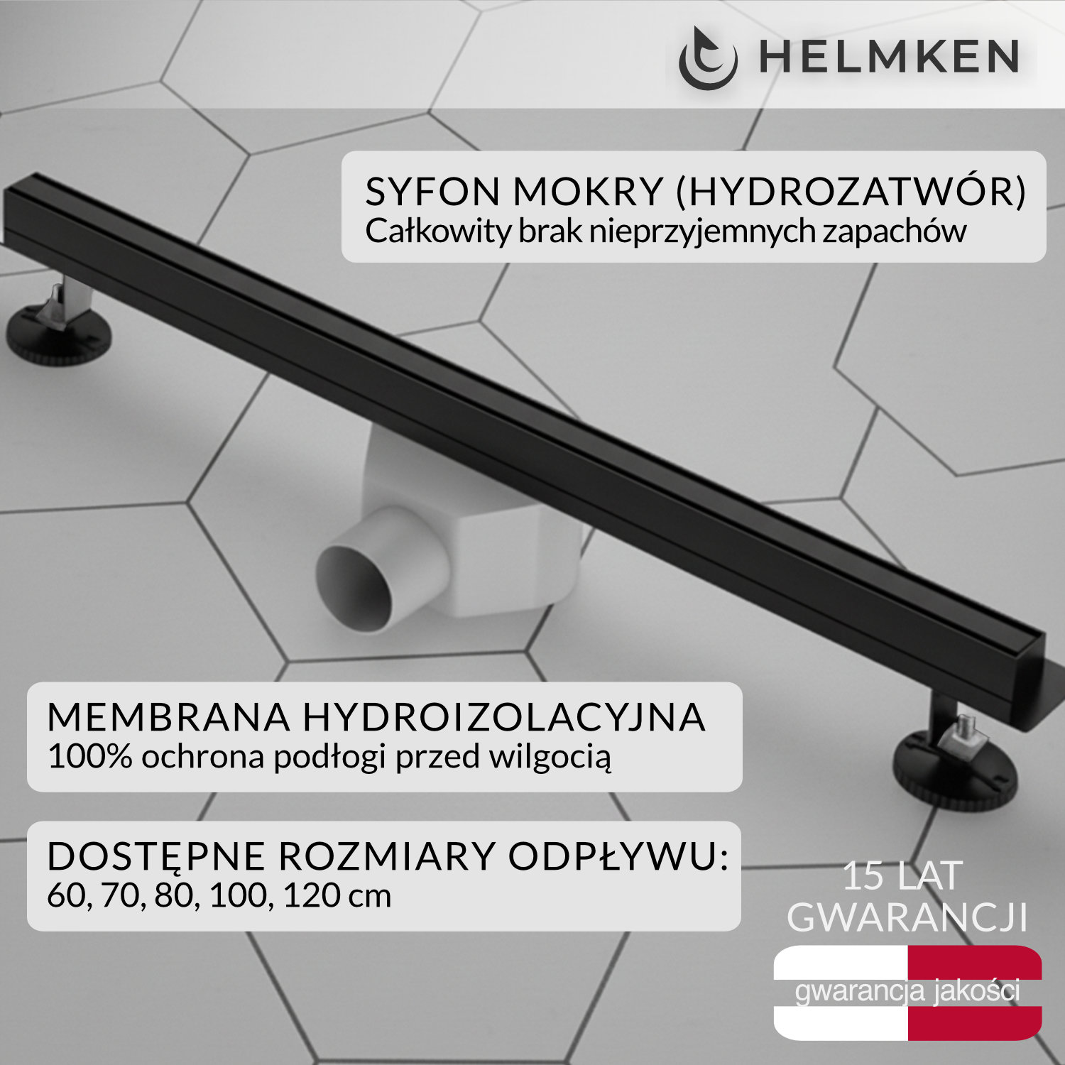 Lineárny odtok Helmken 370S3002, 1000x31 mm, čierny mat
