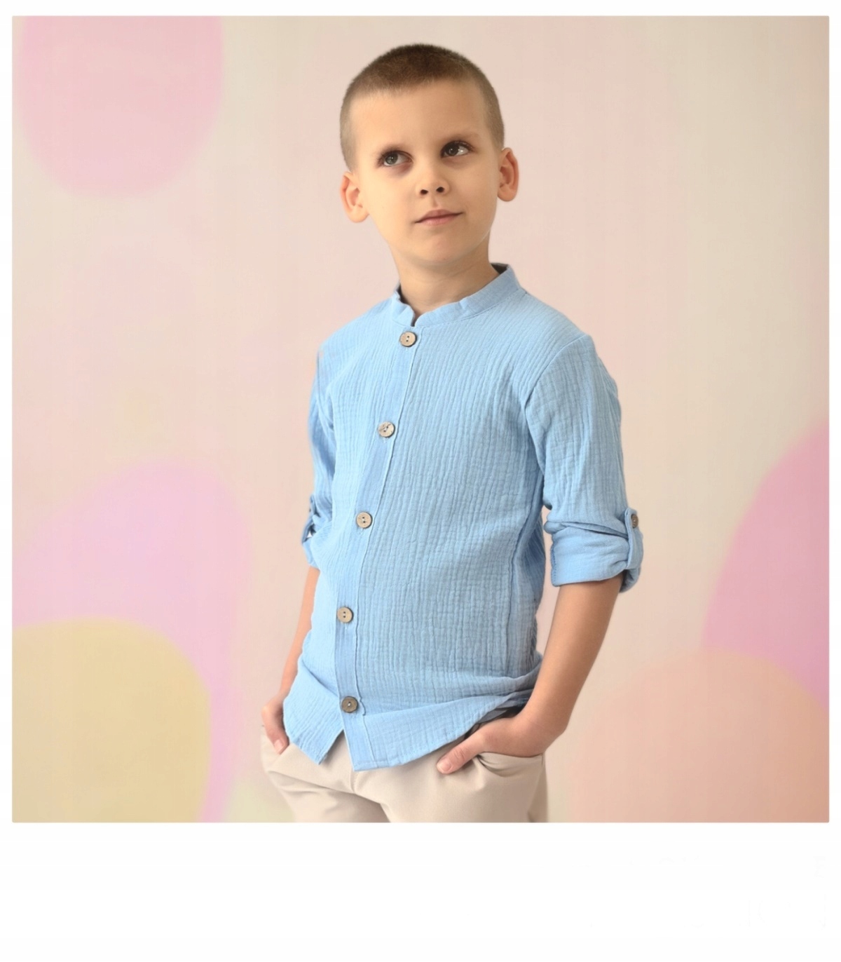 140 koszula muślinowa czarna POLSKA podpinana Zapięcie guziki