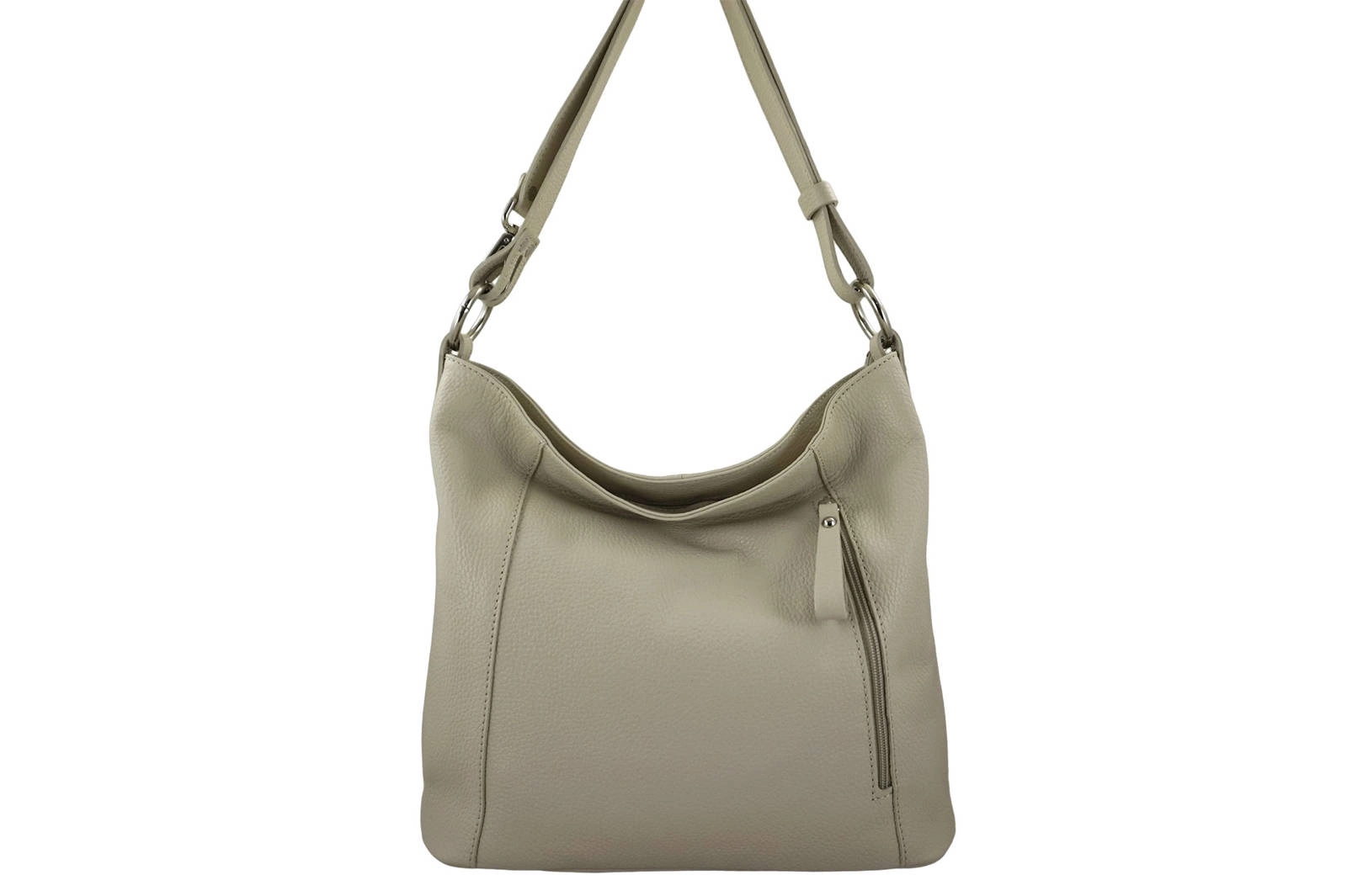 Prostorná kožená taška na rameno béžová světlá