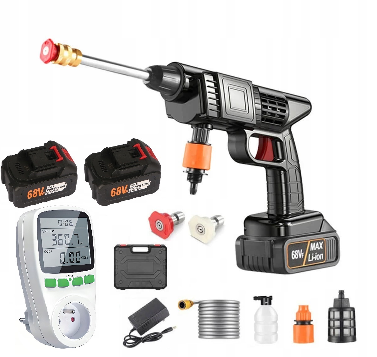 Akumulátorová Zahradní Tlaková Myčka Set 2x akumulátor Počítadlo