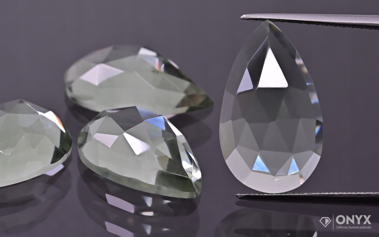 Prasiolit fasetovaná rozeta slza 16x10 mm