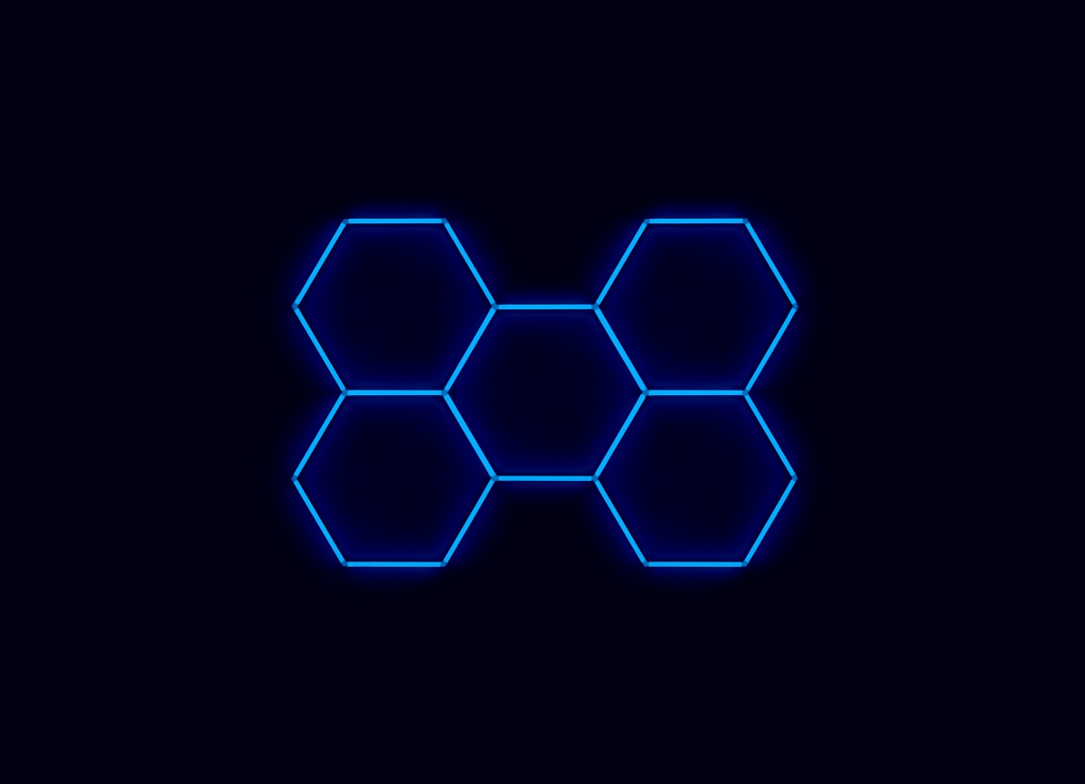 Kompletné Led hexagónové svietidlo modré, rozmer 5 elementov 238 x 168 cm