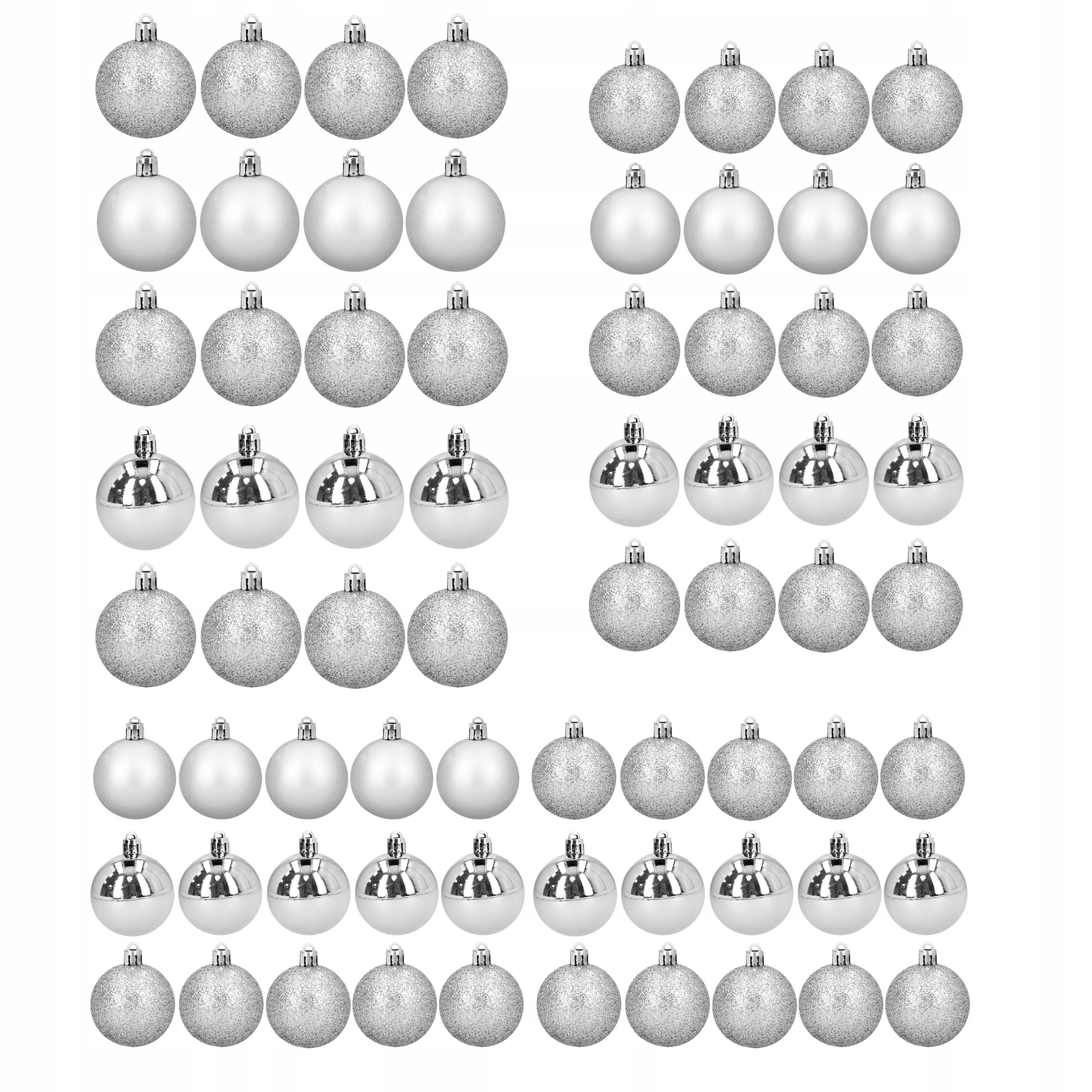 Vánoční Baňky stříbrné 70 kusů mix velikostí a vzorů nerozbitné XXL