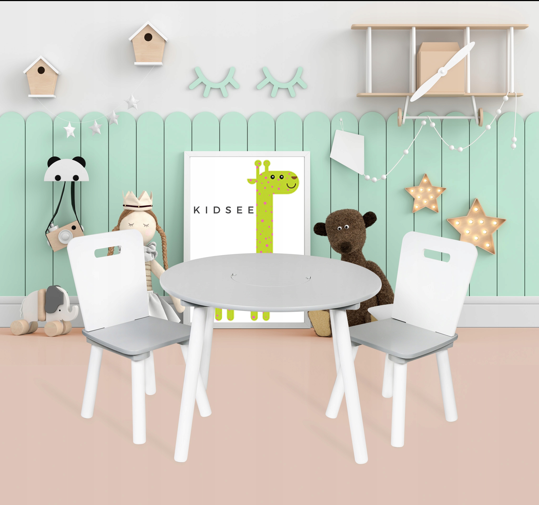 STÓŁ STOLIK BIURKO + 2 KRZESŁA I SCHOWEK Marka Kidsee