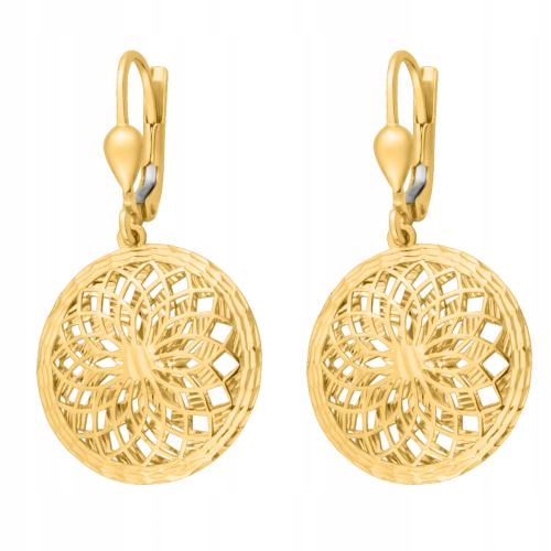 Ažurové zlaté 585 závěsné náušnice s prostorovou formou pro 14letou maminku