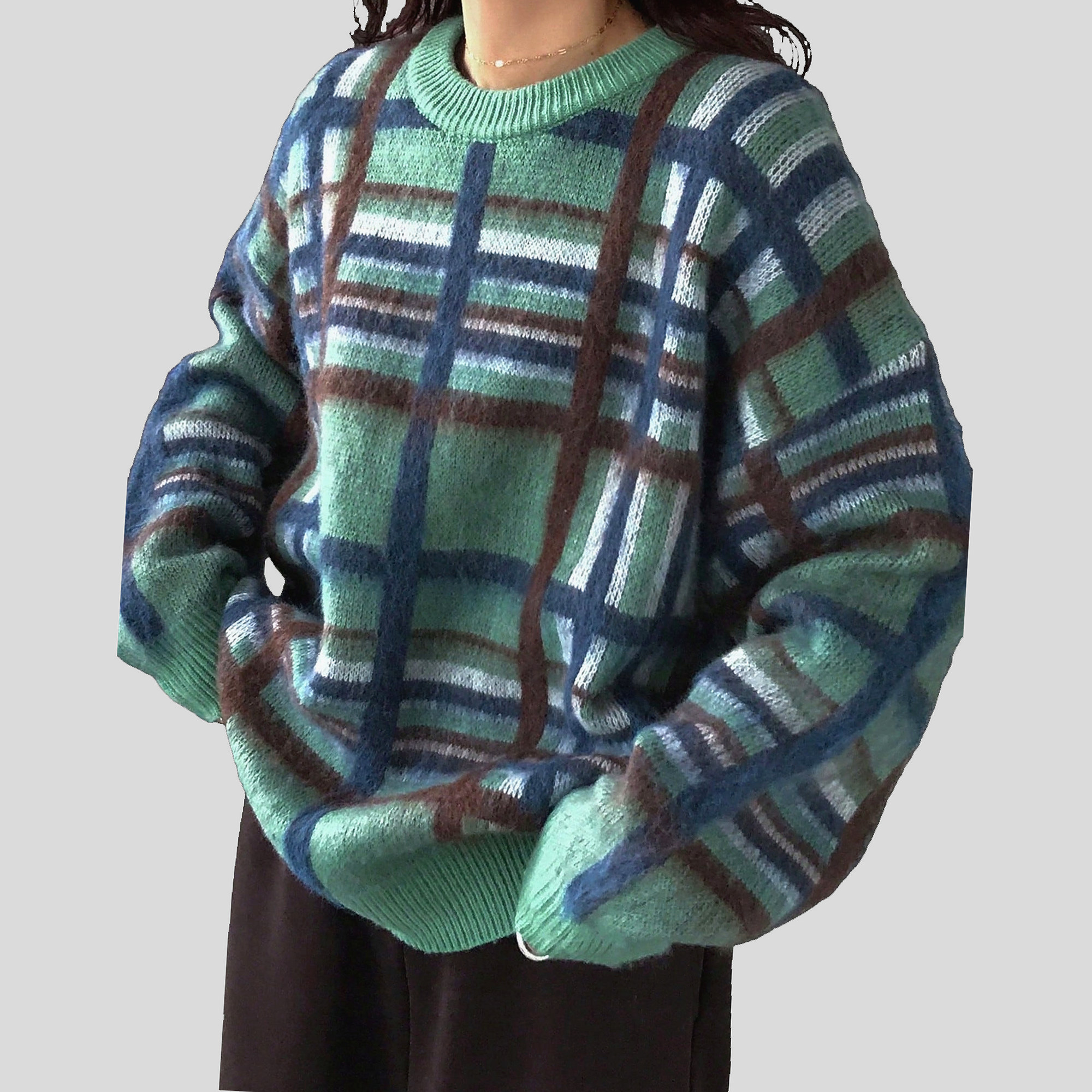 Dámský Svetr Oversize S Mřížkou Teplý Volný Stylový Casual Friful M 38