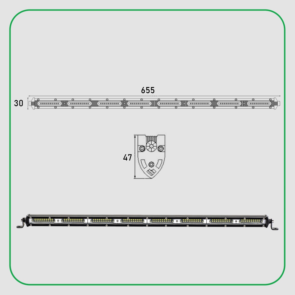 Panel LED 80 diod dalekosiężny LED BAR SLIM 4400lm 60W 65cm 12V 24V Numer katalogowy części PANEL LED LAMPA robocza 65 cm 80led 4400LM