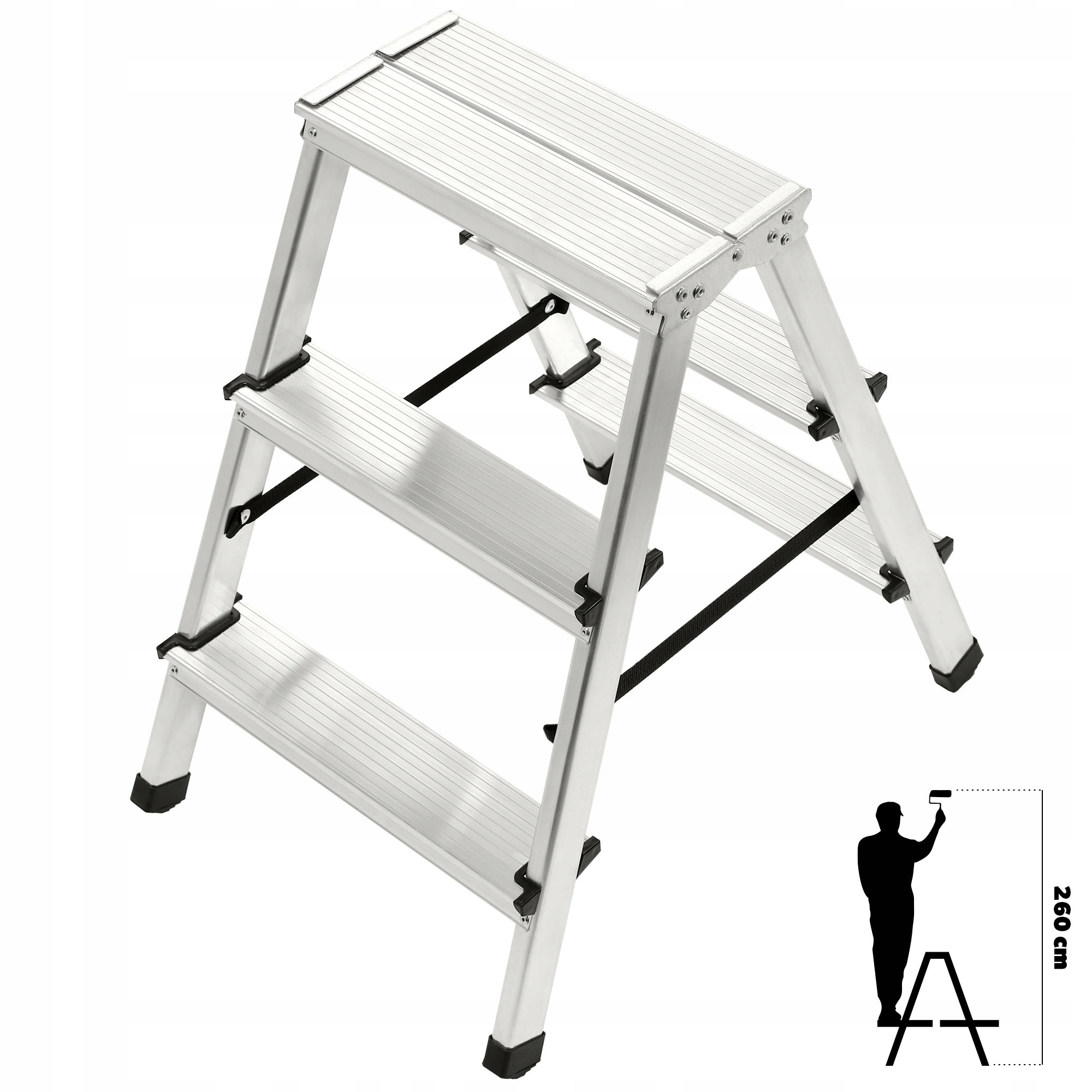 DRABINA ALUMINIOWA DOMOWA 3 STOPNIOWA PODEST 125kg Liczba elementów 1