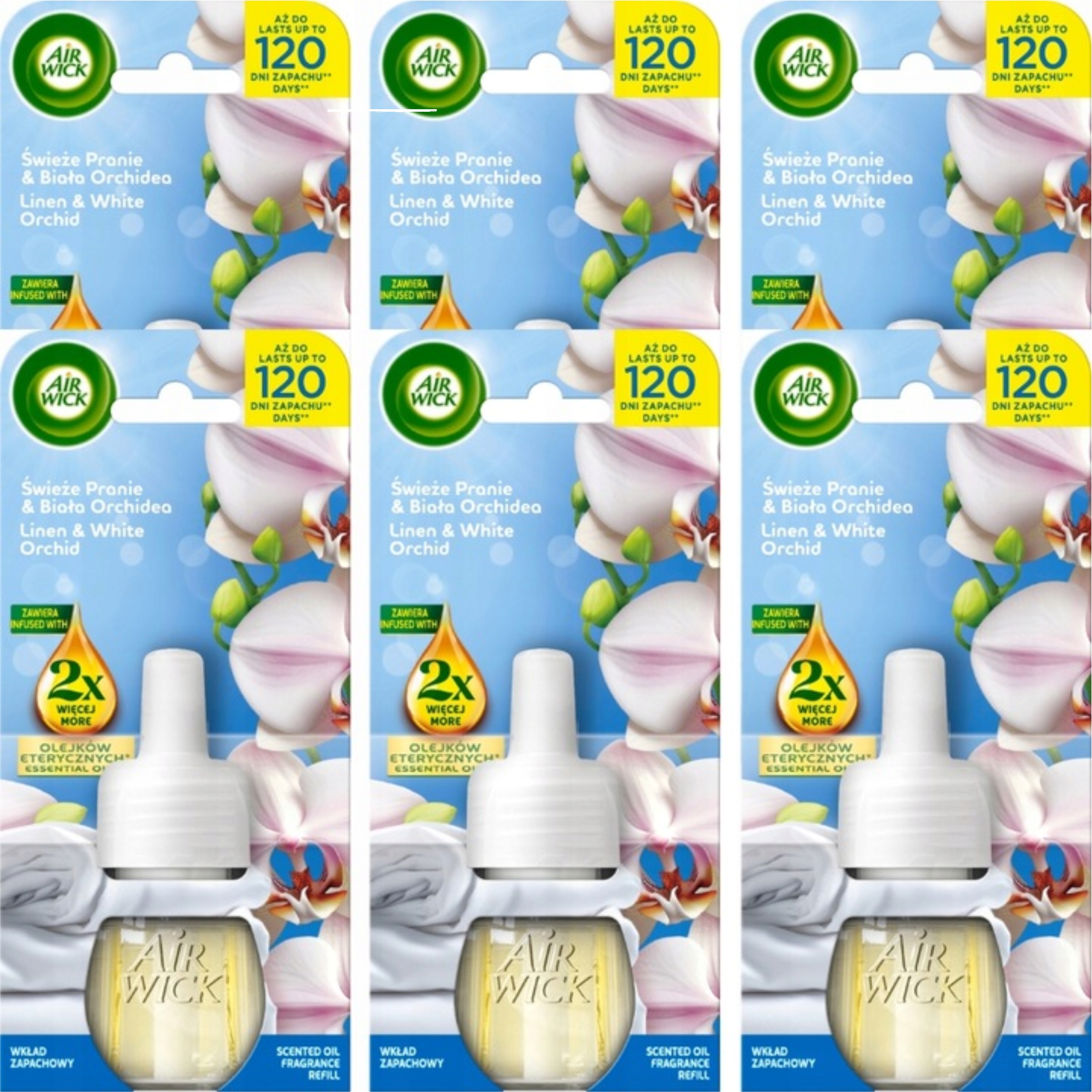 Air Wick Náhradní náplň do osvěžovače čerstvého prádla Bílá Orchidej 19 ml x 6