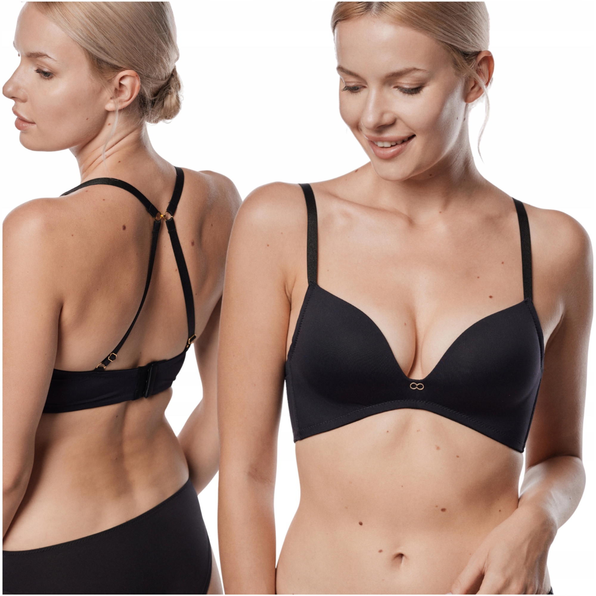 Push up podprsenka bez kostic, hladká, černá, Mefemi Amelia 85C