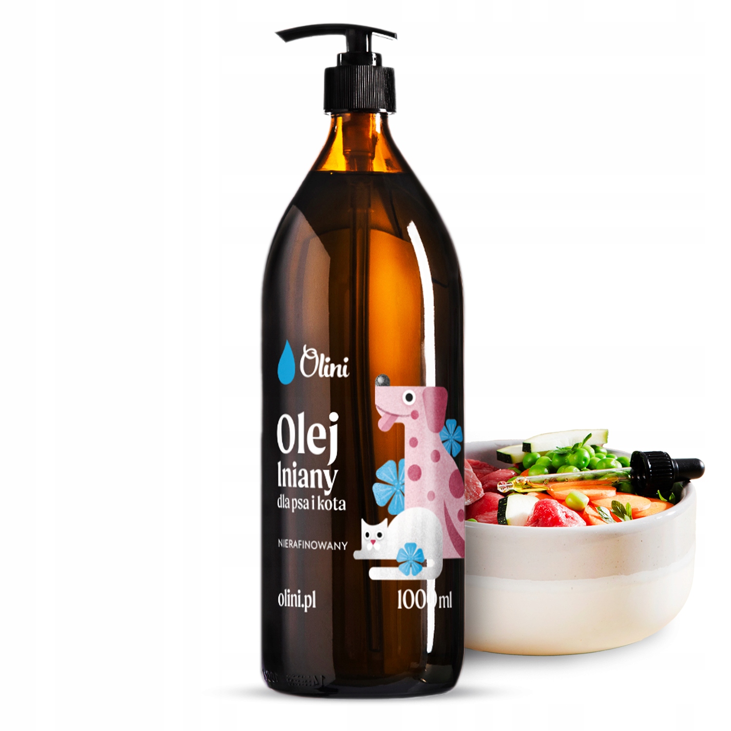 Levně Olej pro zvířata psa kočku lněný, lisovaný za studena na srst Olini