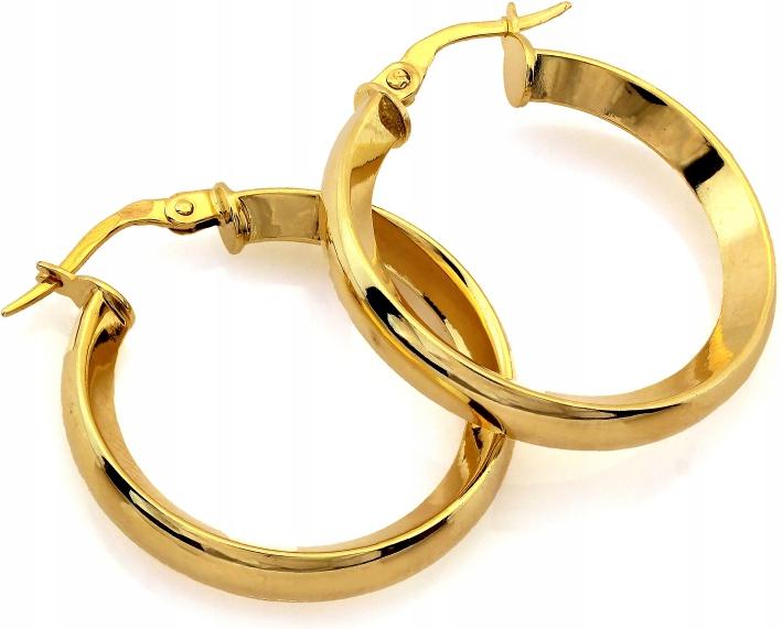 Náušnice ze žlutého zlata 585 lesklé kruhy 28 mm vkusné jako dárek